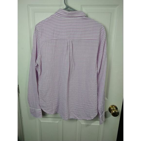 J Crew Woman L Shirt Collared 1/2 Button Long Sleeve Purple White Striped... - Picture 9 of 9